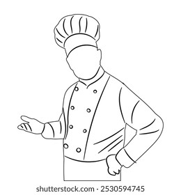 male cook portrait, outline sketch, vector