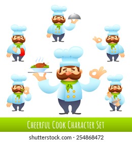 Male cook in uniform restaurant professional cartoon characters set isolated vector illustration