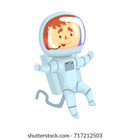 Male cosmonaut or astronaut in a white space suit cartoon vector Illustration