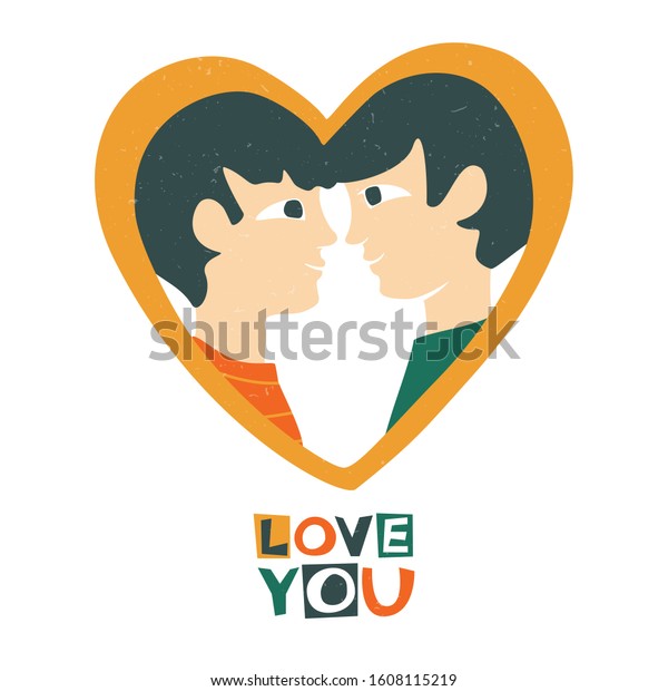 Male Couple Heartshaped Frame Male Love Stock Vector Royalty Free Shutterstock