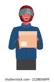Male courier delivering a package. Simple flat illustration.