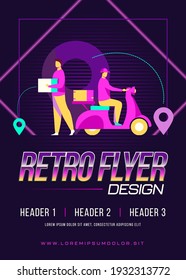 Male couriers delivering parcels. Scooter, truck, map pointers flat vector illustration. Shipping, logistics, service concept for banner, website design or landing web page