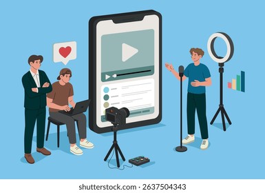 Male creator team preparing digital video content