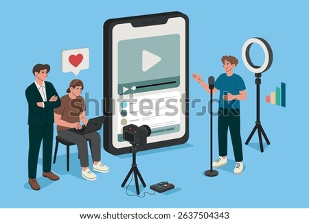 Male creator team preparing digital video content