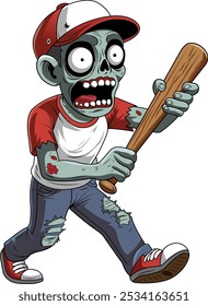 Hombre espeluznante zombie caminando con una gorra de béisbol y pantalones vaqueros rasgados