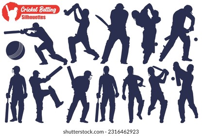 Male Cricket Player batting Silhouettes Vector Illustration Pack
