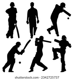 Male Cricket Player batting Silhouettes Vector Illustration Pack