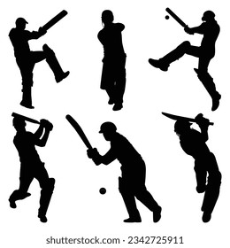 Paquete de Ilustración del Vector de Silhouettes para Jugador de Cricket Masculino