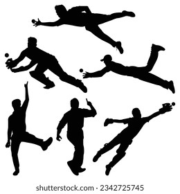 Male Cricket Player Bowling Silhouettes Vector Illustration Pack