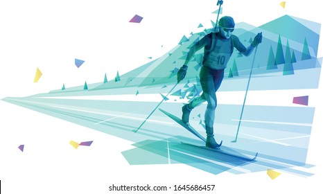 Male cross-country skier on the biathlon race