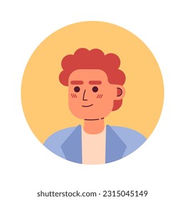 Male curly redhead employee semi flat vector character head. Office worker man portrait. Editable cartoon avatar icon. Face emotion. Colorful spot illustration for web graphic design, animation