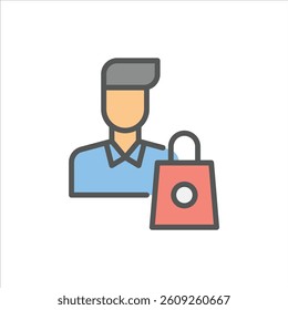 male customer filled outline icon. customer avatar color line illustration.