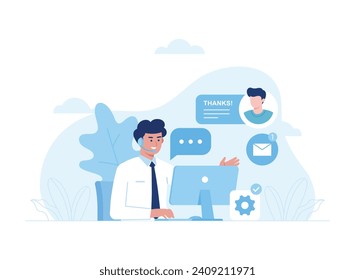 male customer service is communicating with consultant trending concept flat illustration