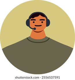 Male customer service representative wearing a headset is providing support and answering questions, ensuring client satisfaction with professionalism and expertise