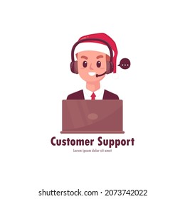 Male Customer support with santa hat during christmas holiday 