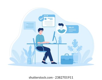 Male customer support trending concept flat illustration