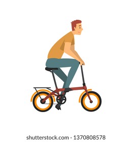 Male Cyclist Character, Young Man Riding Bike Vector Illustration