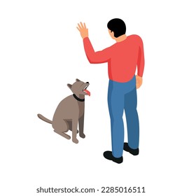 Male cynologist or master training dog isometric icon vector illustration