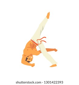 Male Dancer Fighter Character Practicing Capoeira, Brazilian National Struggle Vector Illustration