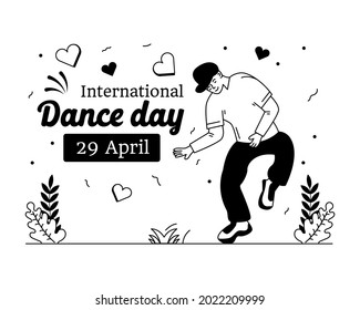 A male dancer performing hip hop dance, glyph line illustration