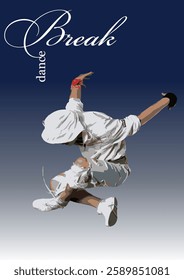 Male dancer performing a jump against a cloudy sky. Hand drawn Illustration