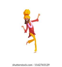 Male dancer in traditional Indian clothes dancing vector Illustration on a white background