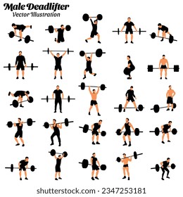 Male dead lifter bodybuilder vector illustration set