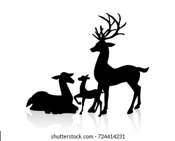 male deer, female deer and a little deer icon illustration isolated vector sign symbol. Design for Xmas cards, banners and flyers, vector illustration isolated on white background. Deers family.