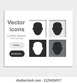 Male default avatar profile. Male head flat placed on web page template vector silhouette.
