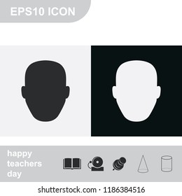 Male default avatar profile. Male head flat black and white vector silhouette.