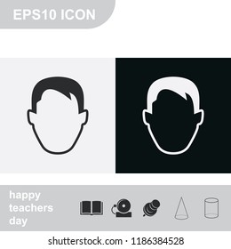 Male default avatar profile. Male head flat black and white vector icon.