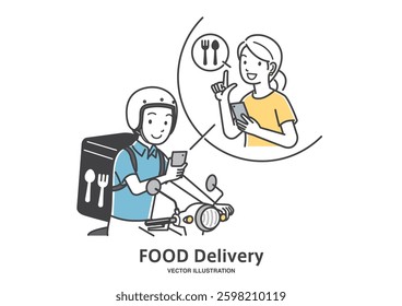A male delivery man takes an order from a female customer.