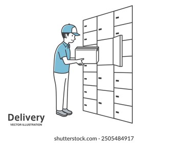 Male delivery person using delivery box