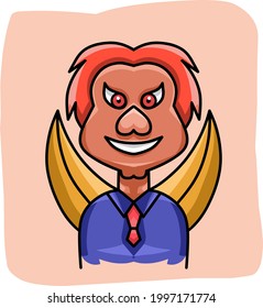 male demon doodle vector illustration in simple flat style.