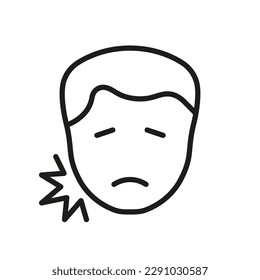 Male with Dental Pain Line Icon. Teeth Ache Linear Pictogram. Man with Toothache Outline Symbol. Human Oral Disease, Dentist's Medical Treatment. Editable Stroke. Isolated Vector Illustration.