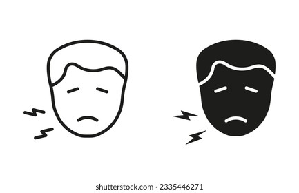 Male with Dental Pain, Teeth Ache Black Pictogram Collection. Man with Toothache Silhouette and Line Icon Set. Human Oral Disease, Dentist's Medical Treatment Symbol. Isolated Vector Illustration.