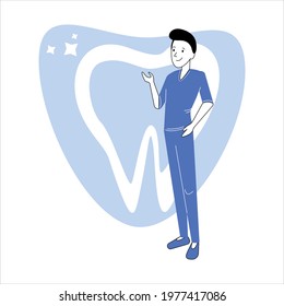 A male dentist is giving a lecture on dental health ..
Healthy teeth concept. Illustration in blue. Vector