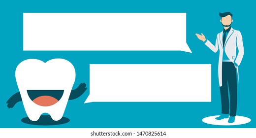 Male dentist Medical treatment to a male patient at the clinic. health care concept vector people flat design illustration isolated background.