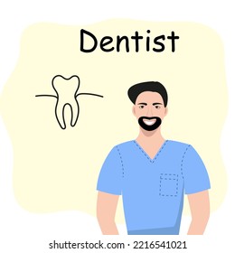 Male dentist with a schematic image of a tooth and the signature "Dentist"