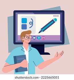 male designer using desktop character