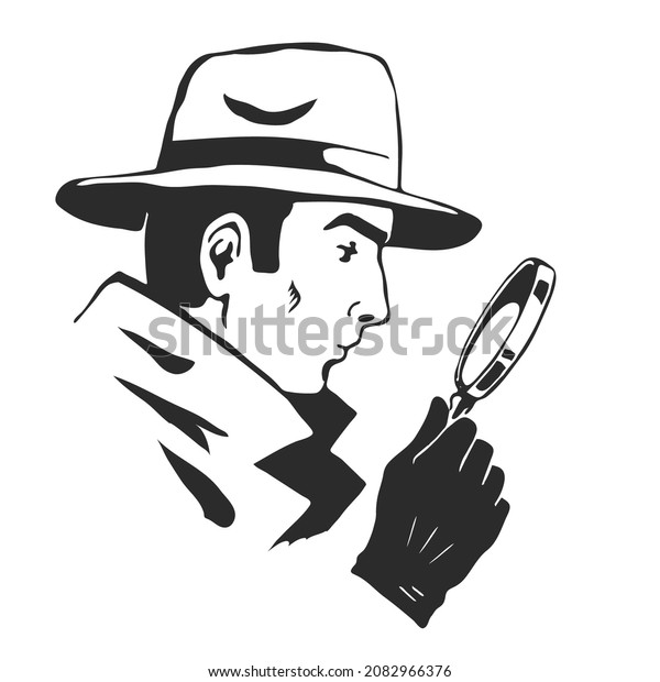 Male Detective Magnifying Glass His Hand Stock Vector (royalty Free 