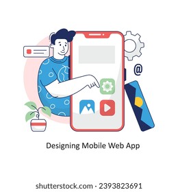 Male Developer Designing Mobile Web App vector Filled outline Design illustration. Symbol on White background EPS 10 File