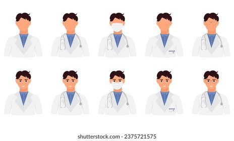 Male doctor avatar in uniform. Flat style illustration	