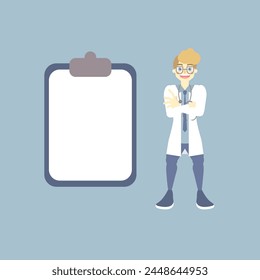 male doctor and blank template text box, health care concept for hospital, flat, design, vector, illustration cartoon character design