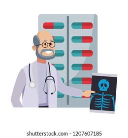 Male doctor with bones xray