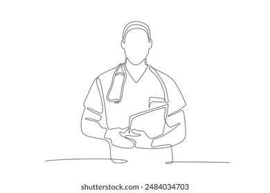 Male doctor. Care jobs concept one-line drawing