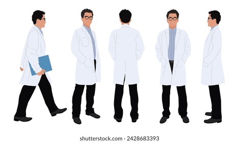 Personaje médico masculino en diferentes poses aisladas.