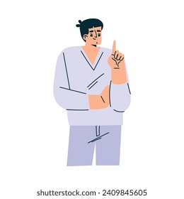 Male Doctor Character as Professional Hospital Worker Show Notice Gesture with Finger Vector Illustration