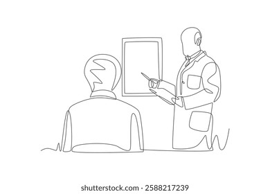 Male doctor checking patient's vision. Visiting eye doctors concept one-line drawing