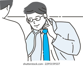Male doctor confirming heart sound with stethoscope
